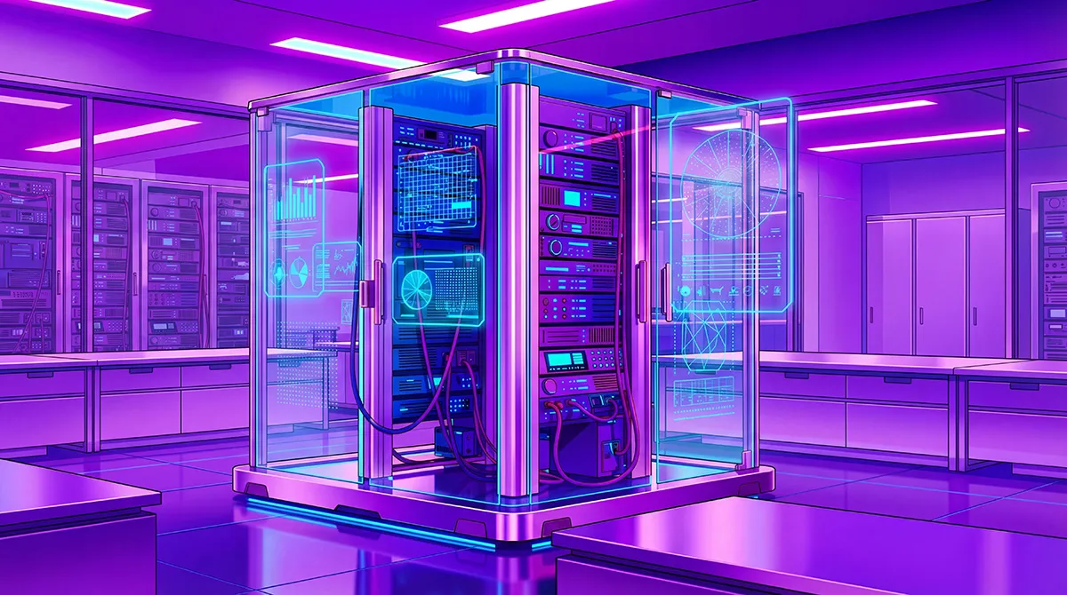 Illustration eines gesicherten Serverschranks in einem Rechenzentrum